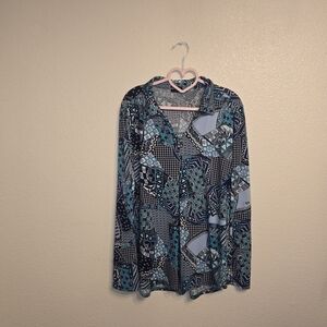 Geometric Blue and Black Women's Top